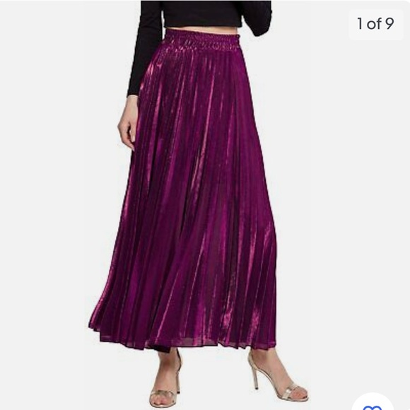 NEW PASTEL Metallic Shiny Shimmer Accordion Pleated Maxi Pink/Purple Skirt - Picture 1 of 13